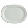 Tuxton China Sonoma 10.38 x 7.5 in. Embossed Plate China Racetrack Platter - Porcelain White - 2 Dozen YPH-102